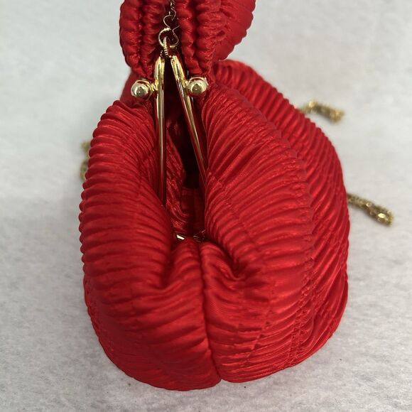 Bechamel Purse Women Red Silky Crossbody Fabric Gold Metal Trim Strap Formal Vtg - Picture 8 of 9
